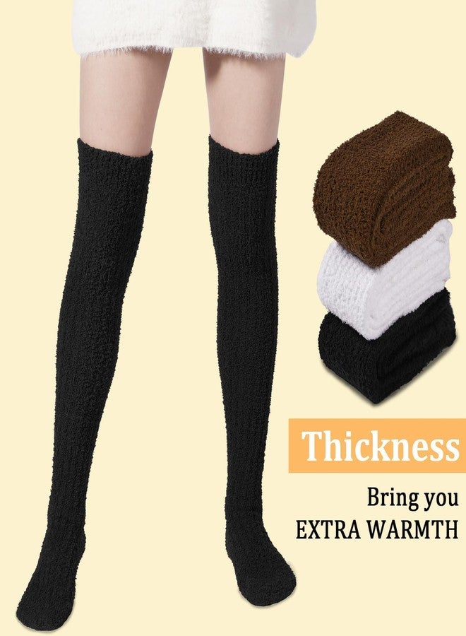 Abodhu Thigh High Socks for Women Fluffy Over Knee Socks Fuzzy Warm Long Soft Leg Warmers Coral Fleece Plush Sock - Image 3